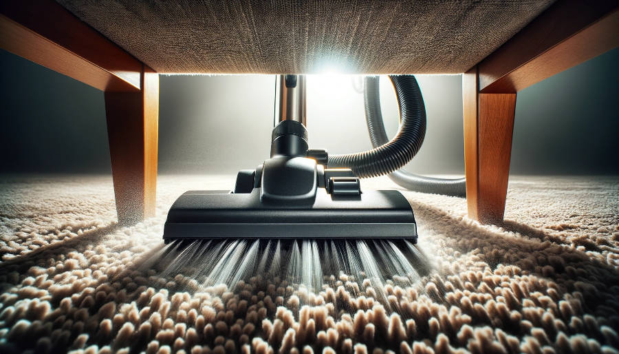 Cleaning the carpets from under a chair