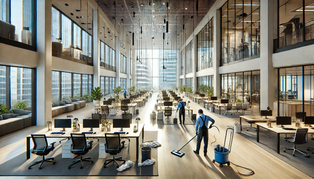 Office Construction cleaning A newly constructed office building being professionally cleaned