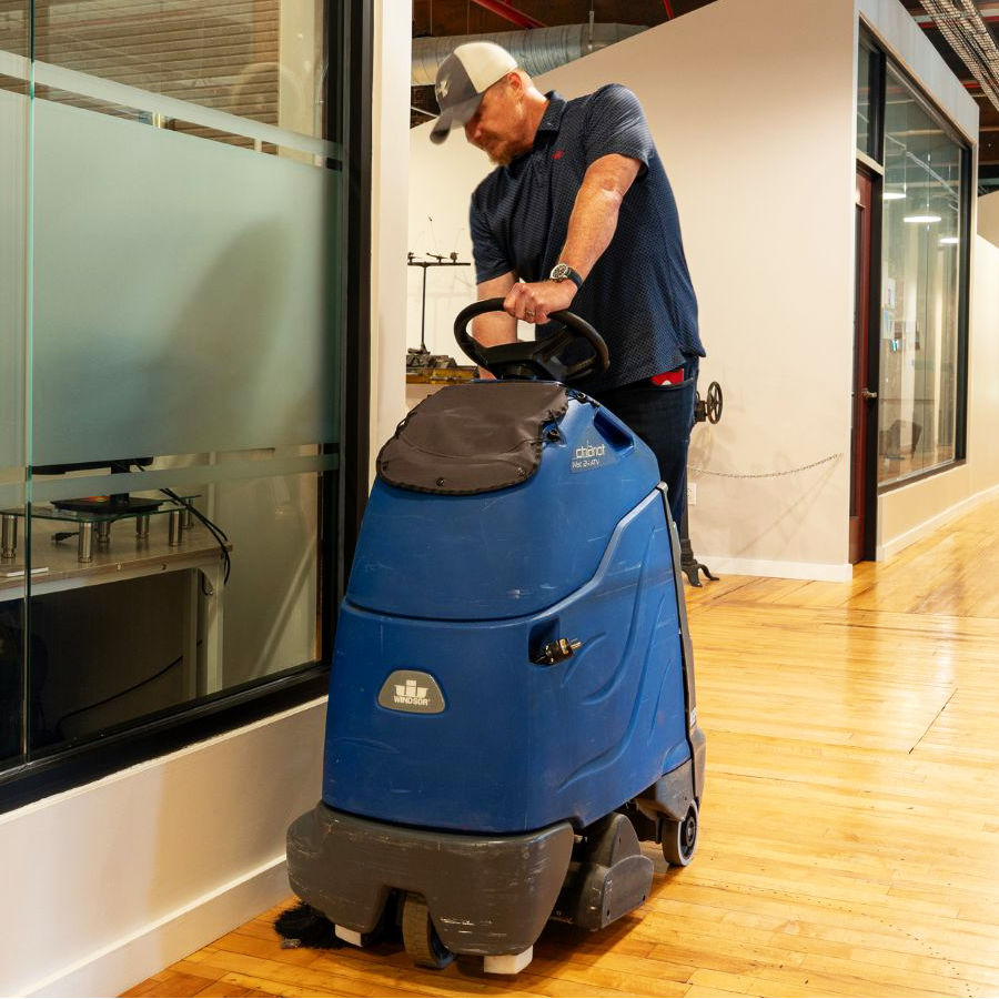 Floor buffing a large facility