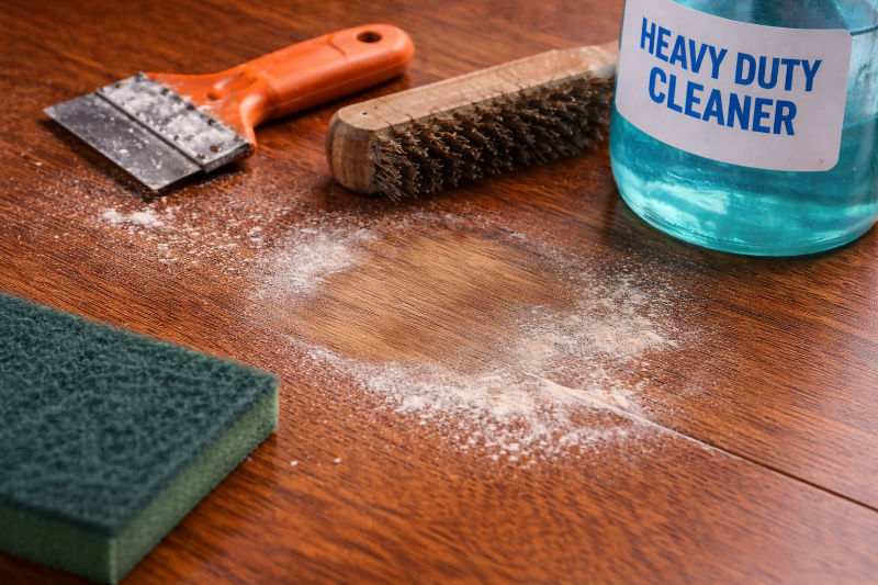 A ruined wood finish from harsh cleaners and scrubbing