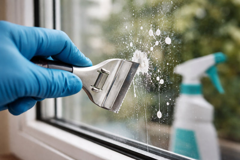 Removing white paint splattered on a glass window